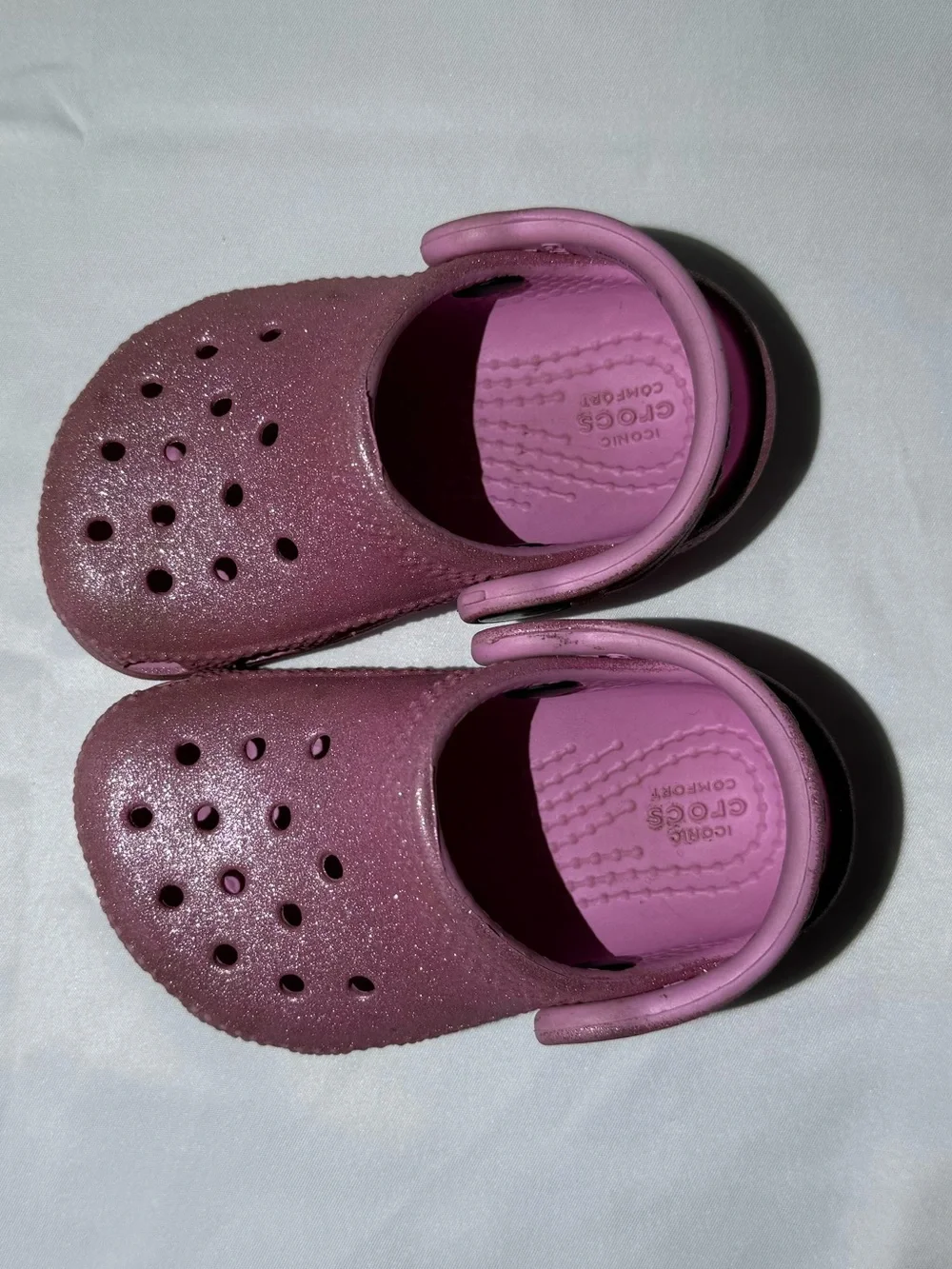 Crocs Toddler Girls Sparkly Pink Glitter Clogs Size 4C